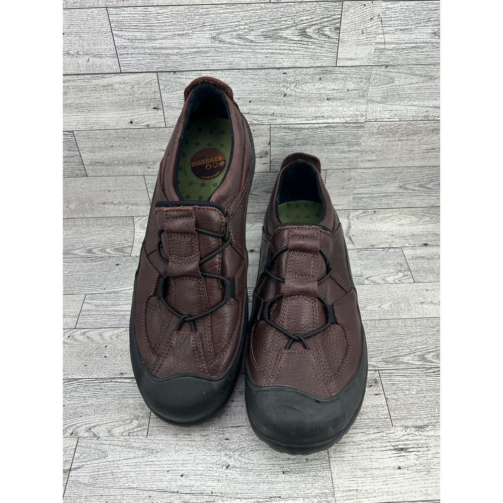 Clarks Muckers Brown Leather Waterproof Bungee Slip On Shoes Women Size 10M